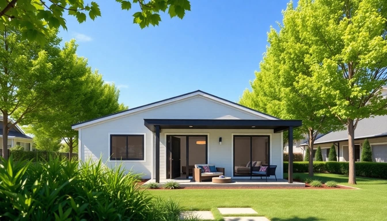 Canton Attached ADU features a modern design in a serene suburban setting.