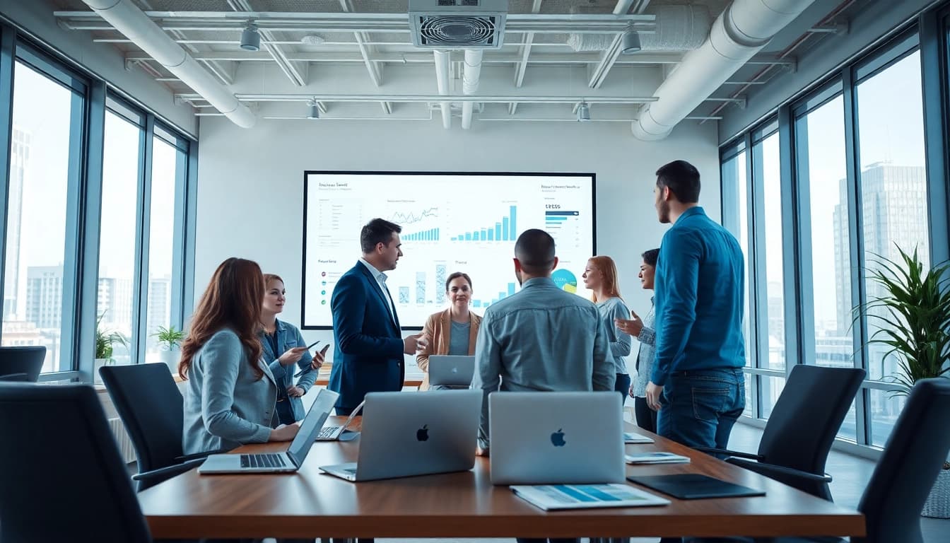 Boost your online marketing edmonton with expert strategies and teamwork in a modern office.