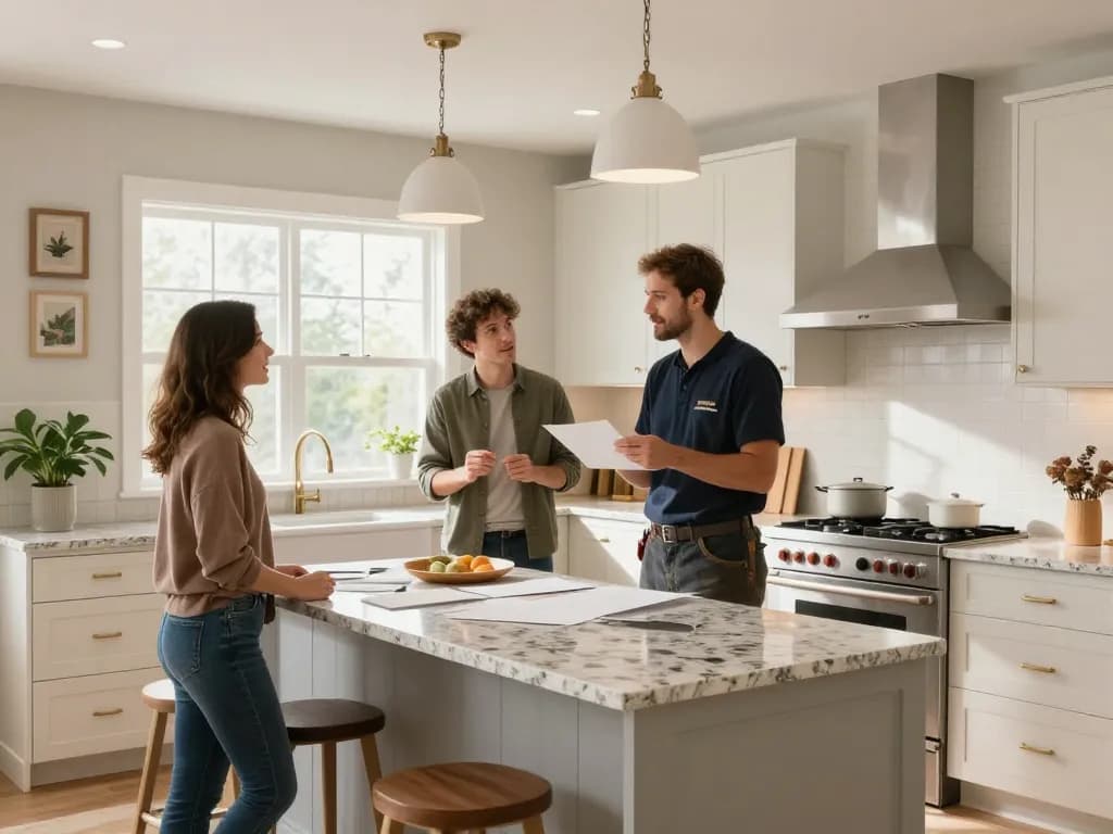 Home renovation showcase with a contractor discussing designs at www.crediblekb.com kitchen remodel.