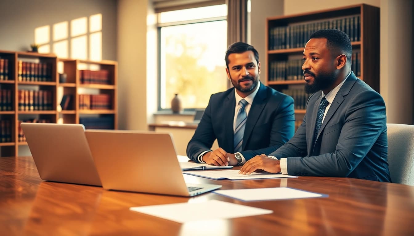 Truck accident attorney Clearwater advising clients in a professional office.