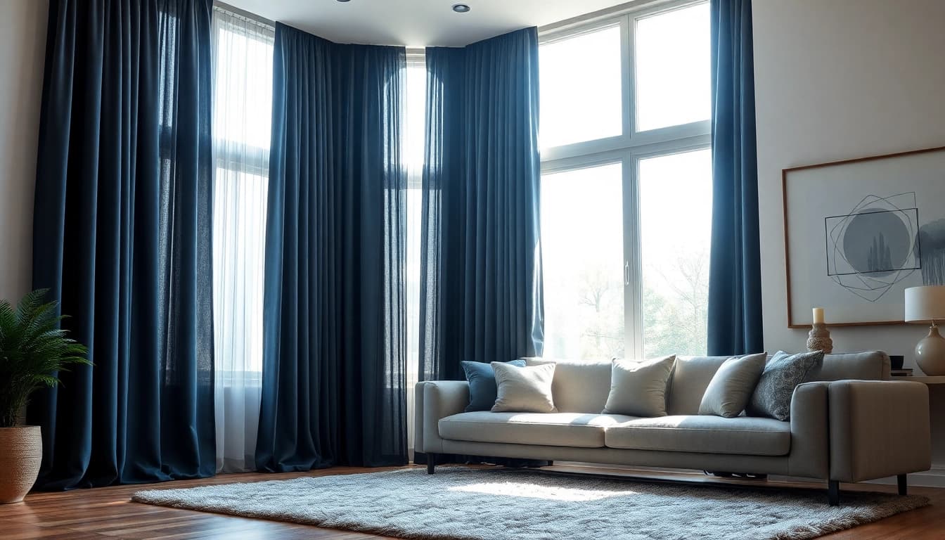 Verduisterende gordijnen in een stijlvolle woonkamer bieden optimale privacy en comfort.