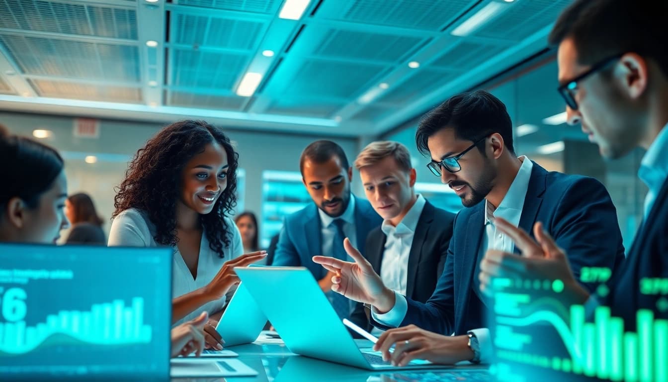Collaboration in a futuristic office with gemini 3 pro technology.