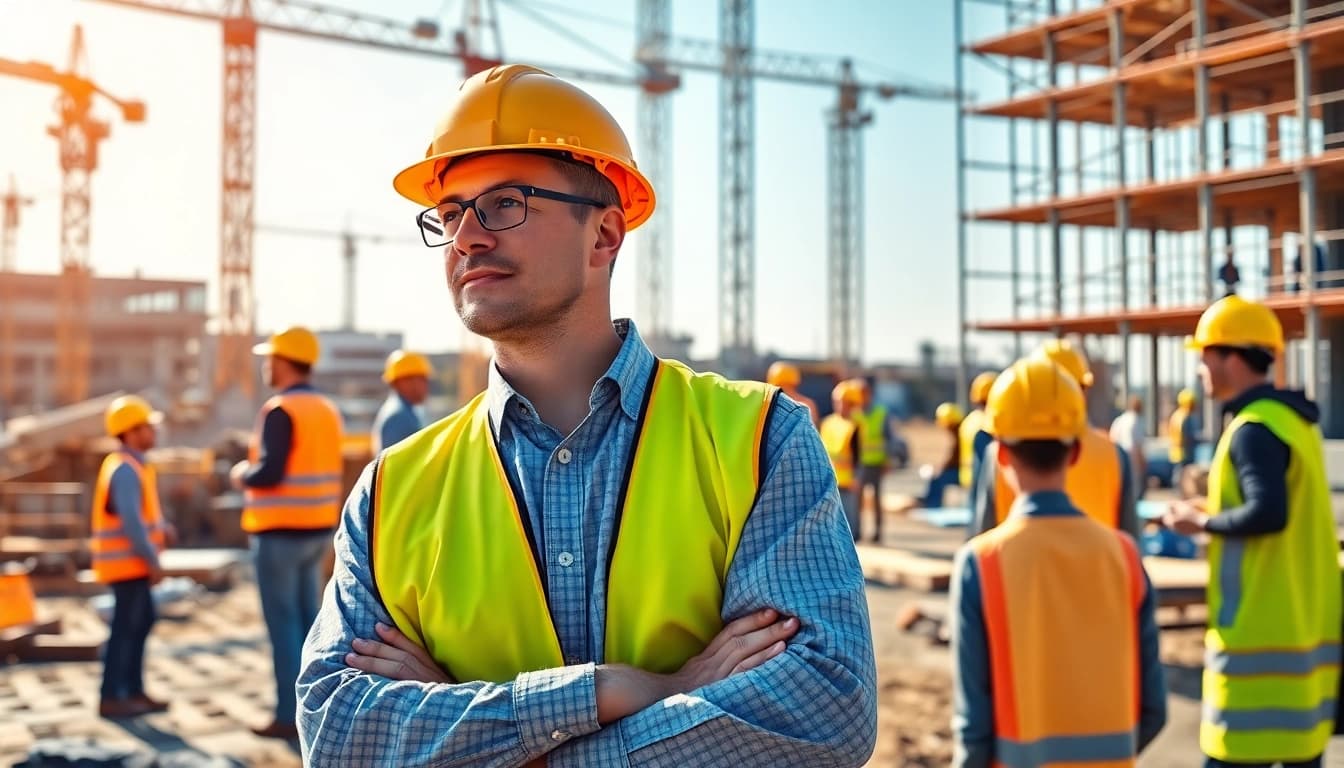 New Jersey Construction Manager supervising a busy construction site, ensuring project efficiency.