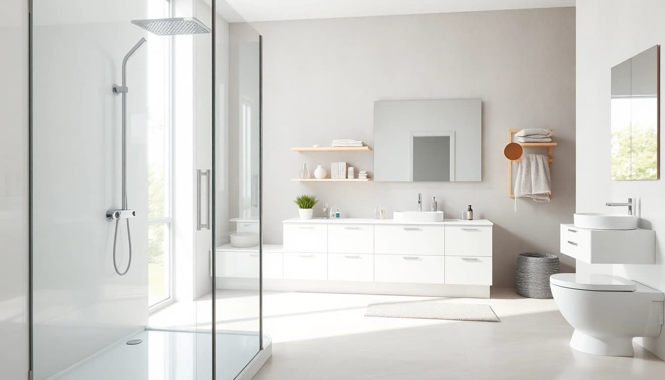 Sonni sanitär GmbH bietet elegante Badezimmerlösungen mit modernen Duschkabinen und Möbeln.