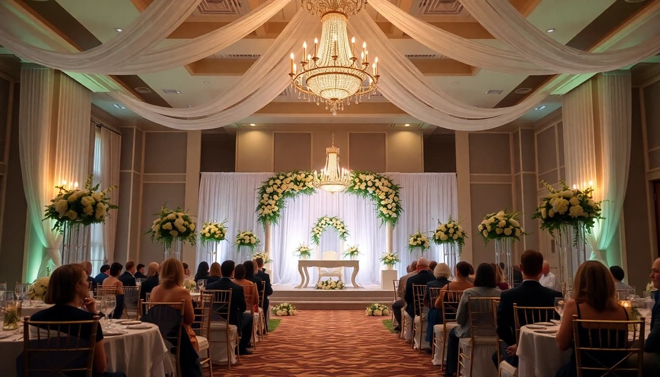 Experience the exquisite Wedding Event Space Jacksonville with elegant setups and ambient lighting.