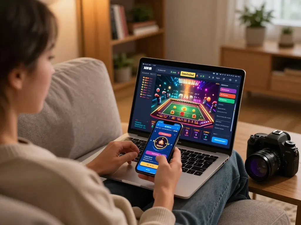 Enjoying online gambling with casino esteri per italiani on a comfortable couch.