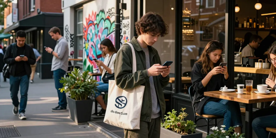 Stylish urban lifestyle moment featuring a young adult engaging with shs-dome5.com shopping for trendy fashion.