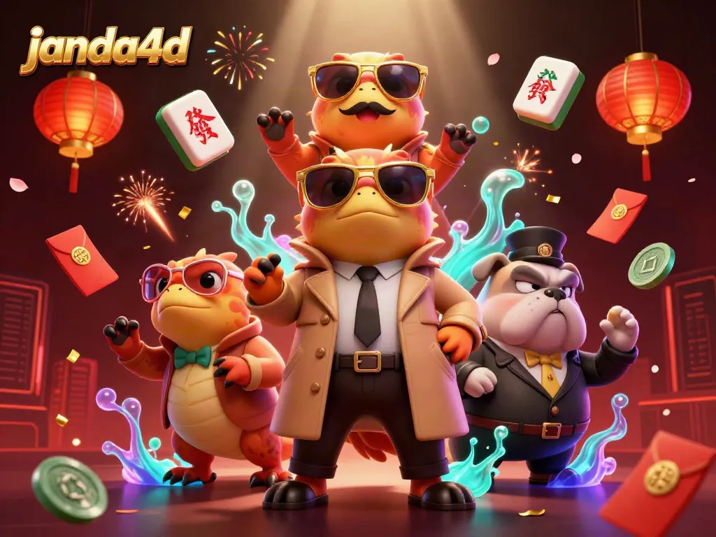 Raih kemenangan di janda4d dengan tiga raptor lucu berpakaian jas memasuki kasino VIP.