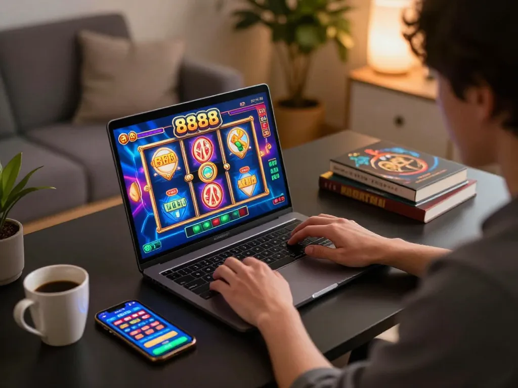 Engaging gameplay on slot88 displayed on a laptop, highlighting the excitement of online gambling.