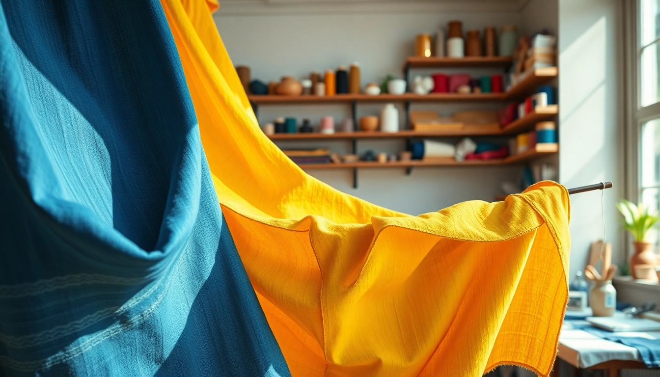 Bekijk diverse canvas stoffen met rijke texturen en patronen in een ambachtelijke werkruimte.