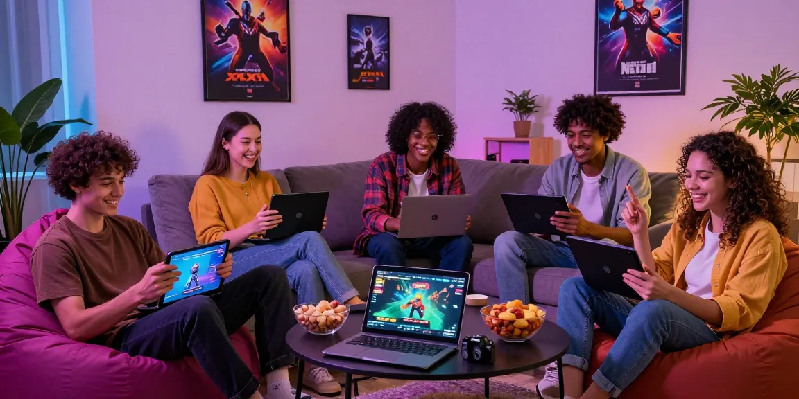 Engaging gaming scene showcasing friends playing xxx games in a vibrant living room