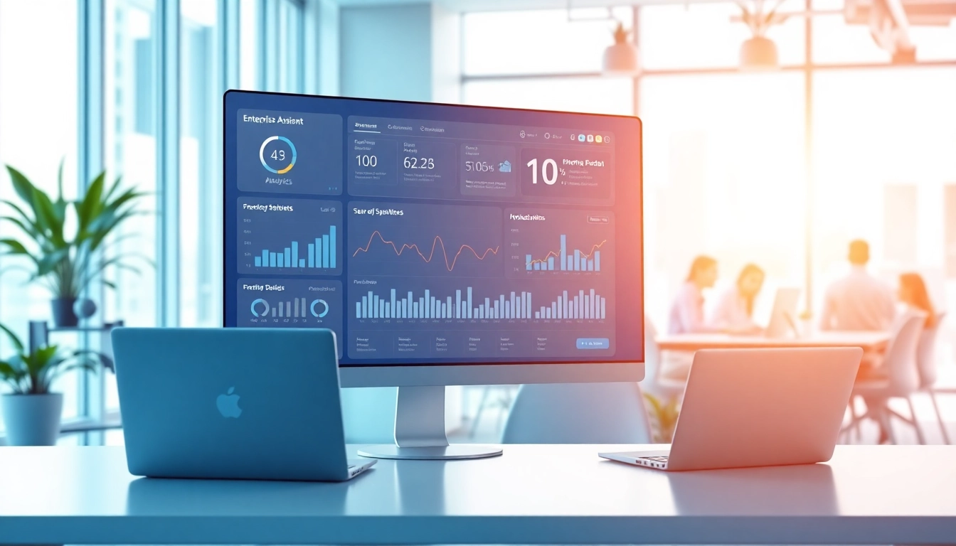Showcasing the enterprise assistant platform with a sleek digital dashboard in a modern workspace.