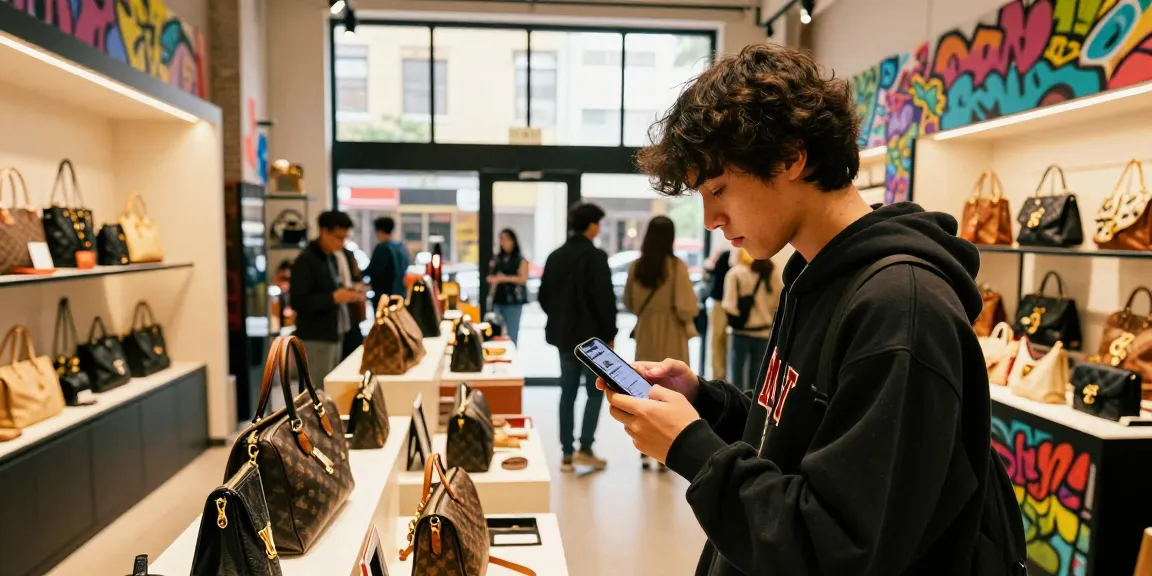 Shoppers exploring a trendy 레플리카 쇼핑몰 showcasing high-end replica products in a vibrant urban setting.