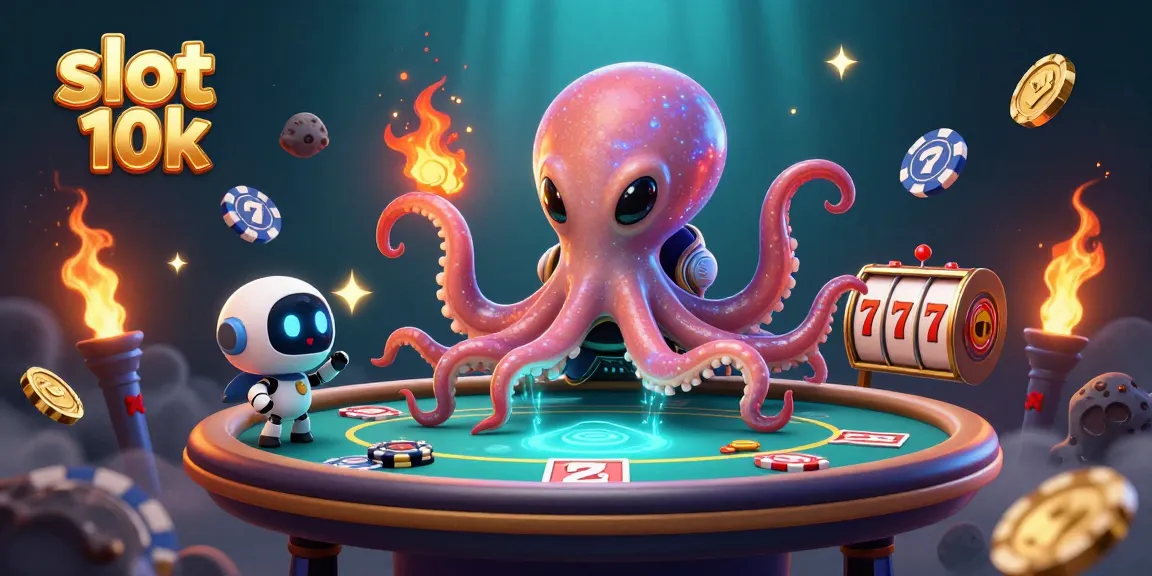 Engage with the thrilling slot 10k game scene featuring an alien octopus and holographic elements.