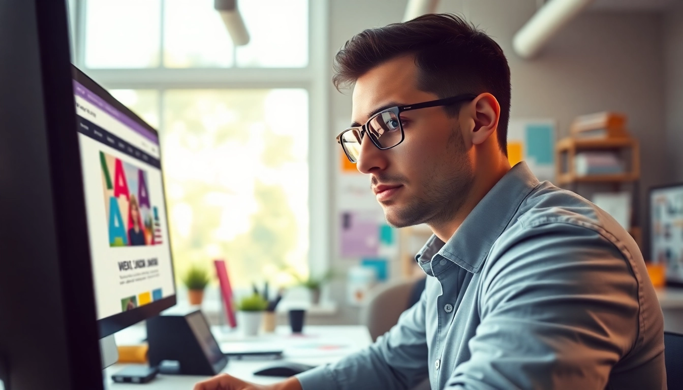 Web Design Hereford professional creating vibrant website mock-ups in a modern studio
