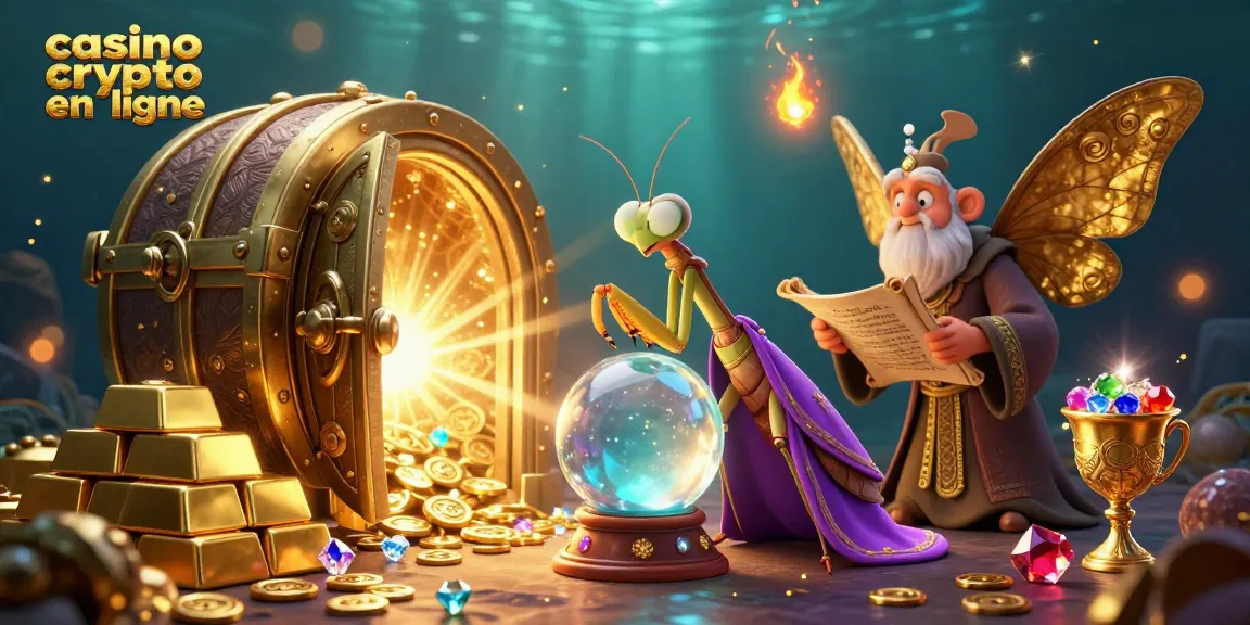 Plongez dans l'univers du casino crypto en ligne avec notre illustration captivante de personnages et trésors.