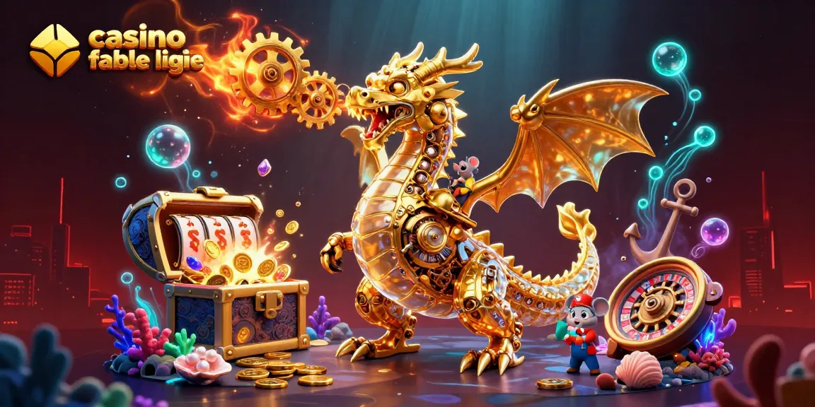 Illustration complexe de dragon doré mécanique et roulette pour le casino fiable en ligne.