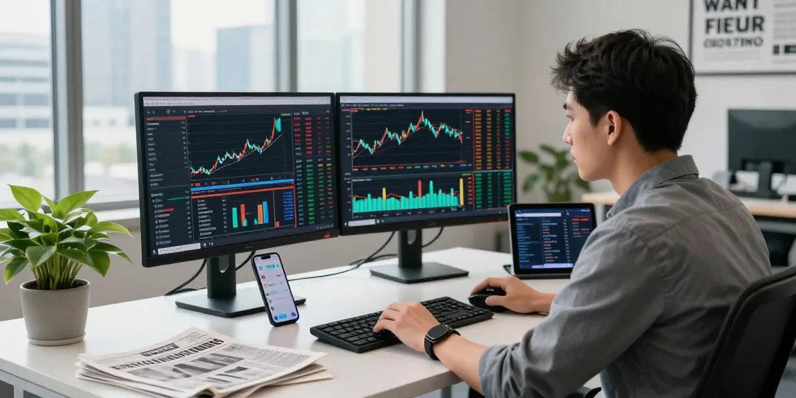 HK stock fundamental data API integration in a modern trading workspace filled with market charts and analytical tools.