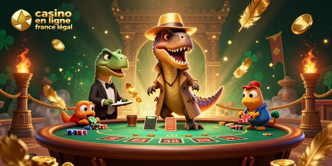 Jouez au casino en ligne France légal avec un dinosaure comptant les cartes à une table de blackjack.