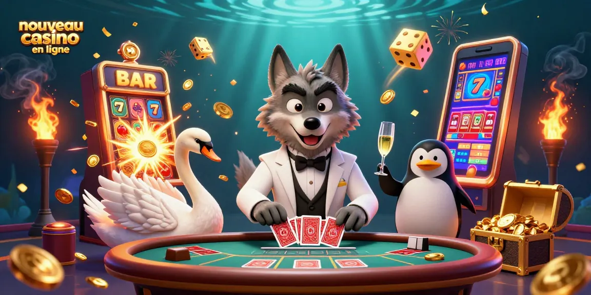 Découvrez le monde du nouveau casino en ligne avec des personnages colorés, machines à sous et cartes en plein action.
