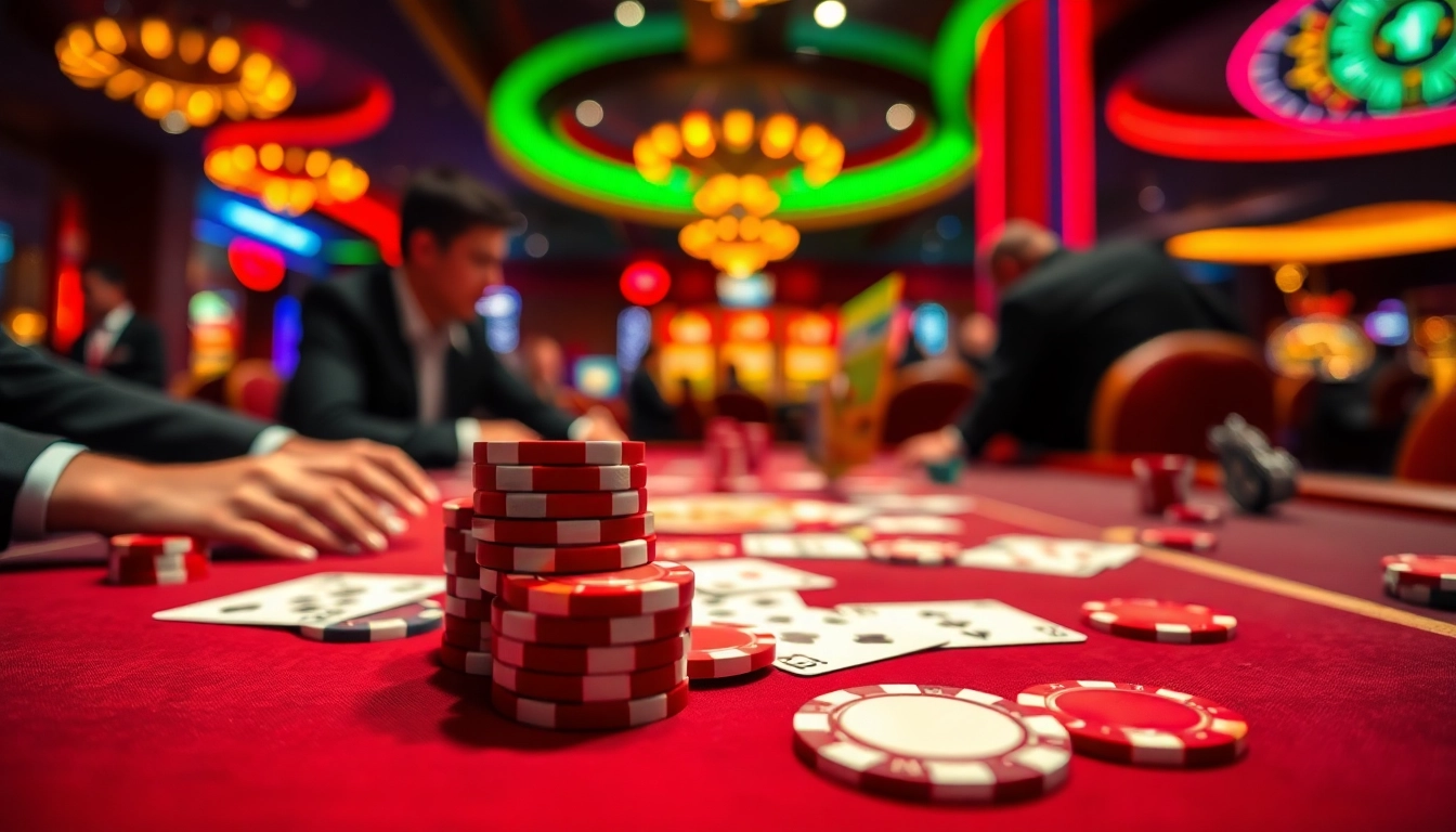 Permainan kasino pakde4d dengan pemain dan meja poker yang menarik perhatian.
