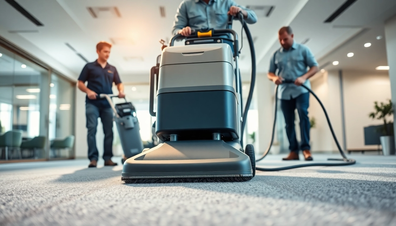 Efficient commercial carpet cleaners revitalizing office carpets with advanced cleaning machinery.