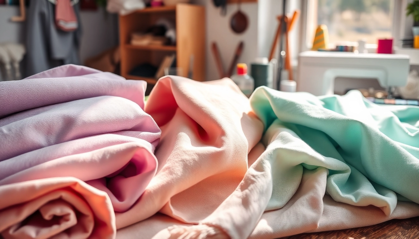 Zachte stof voor kleding in een professionele studioomgeving met kleurrijke stoffen.