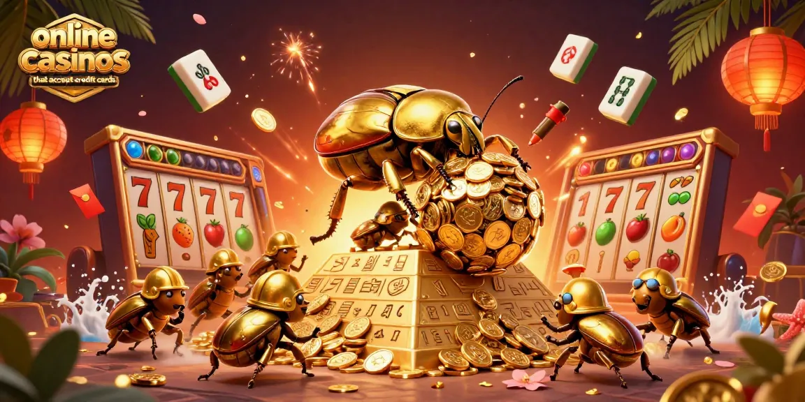 Engage in online casinos that accept credit cards, featuring vibrant 3D elements celebrating casino slots.