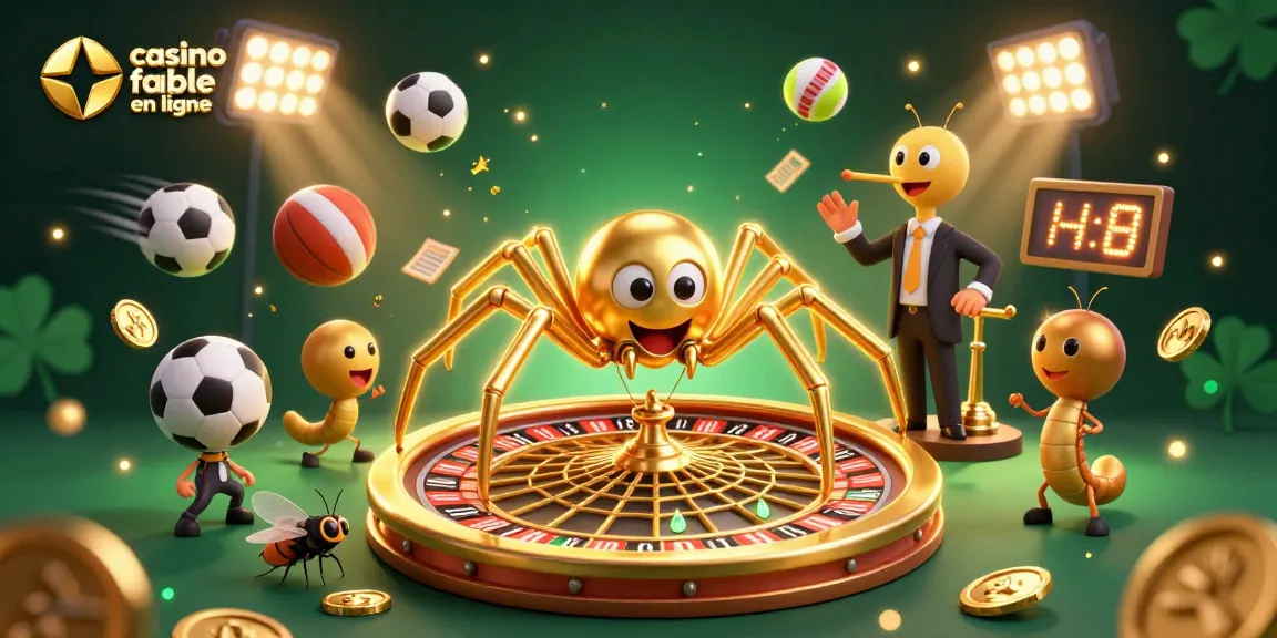Découvrez le monde des paris avec le casino fiable en ligne, représenté par une araignée d'or et des éléments de jeu.
