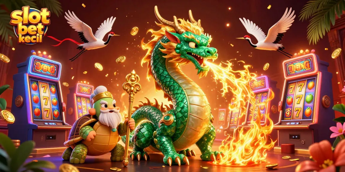 Experience thrilling slot bet kecil action with a jade dragon, lucky cranes, and vibrant casino elements.