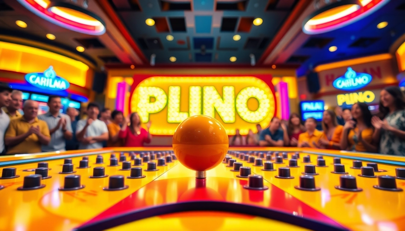 Mainkan situs plinko dengan bola yang siap jatuh dalam suasana kasino yang ceria.