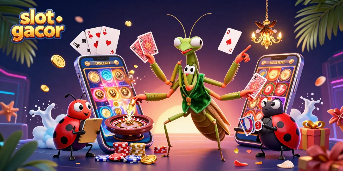 Experience the thrill of slot gacor with vibrant characters and casino elements in a lively 3D illustration.