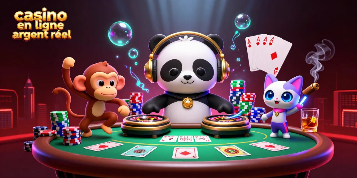 Découvrez un univers vibrant de casino en ligne argent réel avec un panda DJ dansant et des éléments captivants.