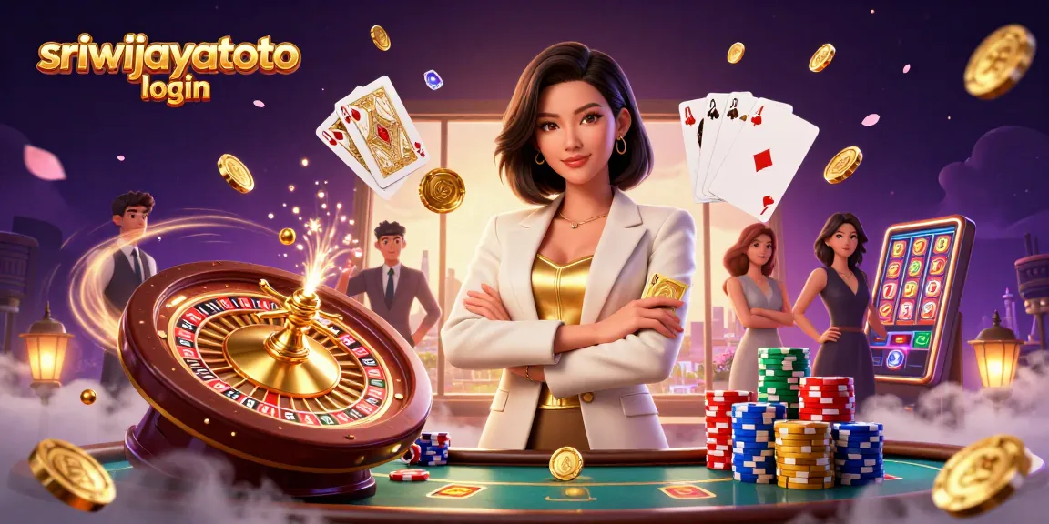 Experience seamless sriwijayatoto login with an elegant Asian woman amidst vibrant casino elements.
