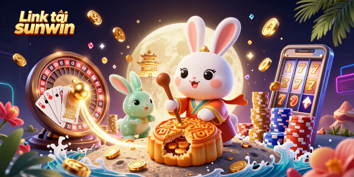 Play casino games with the official Link tải sunwin app featuring dynamic moon rabbit illustrations and gambling elements.