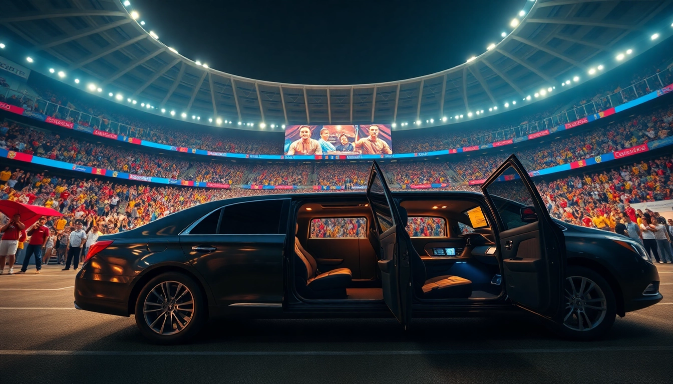 World Cup Group Transportation in a luxurious limousine outside a stadium