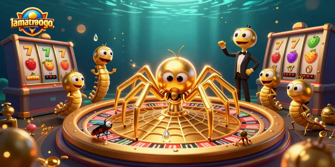 Engage with lamatracamexicangrilltogo's vibrant casino illustration showcasing a golden spider and roulette wheel
