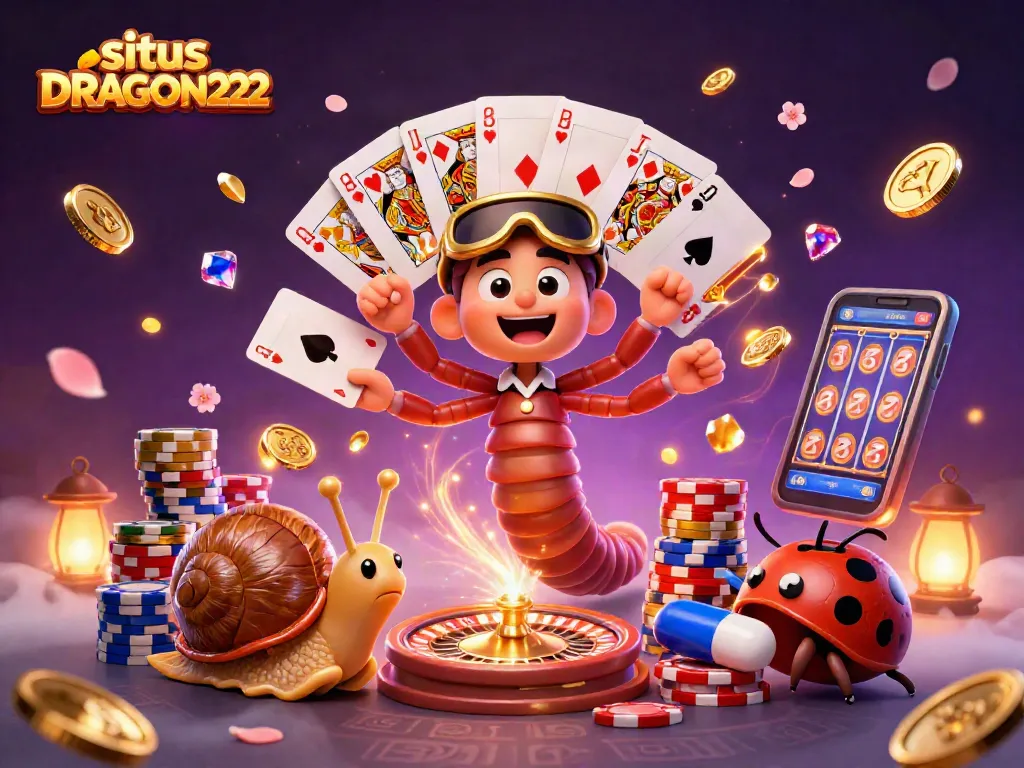 Experience excitement at situs DRAGON222 with a colorful and dynamic casino scene showcasing thrilling games and vibrant characters.
