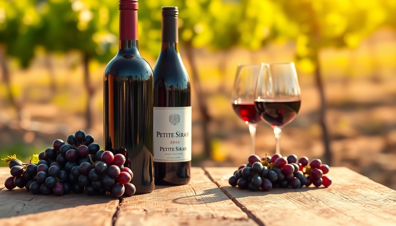 Pouring a glass of petite sirah wine from an elegant bottle, capturing the rich color.