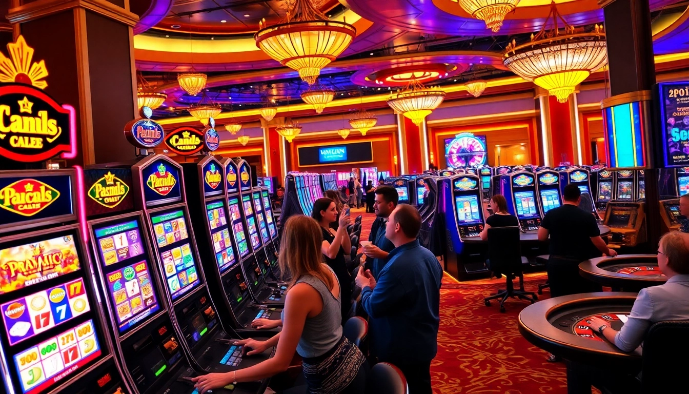 Experience the excitement of slot pragmatic machines with players engaged in thrilling spins at a luxurious casino.