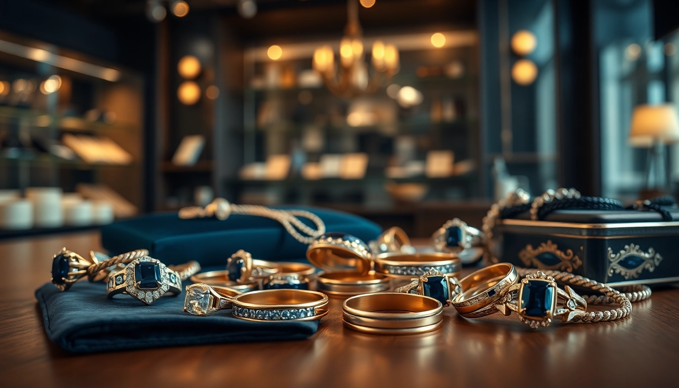 Showcase of men’s jewelry including rings and bracelets highlighting craftsmanship.