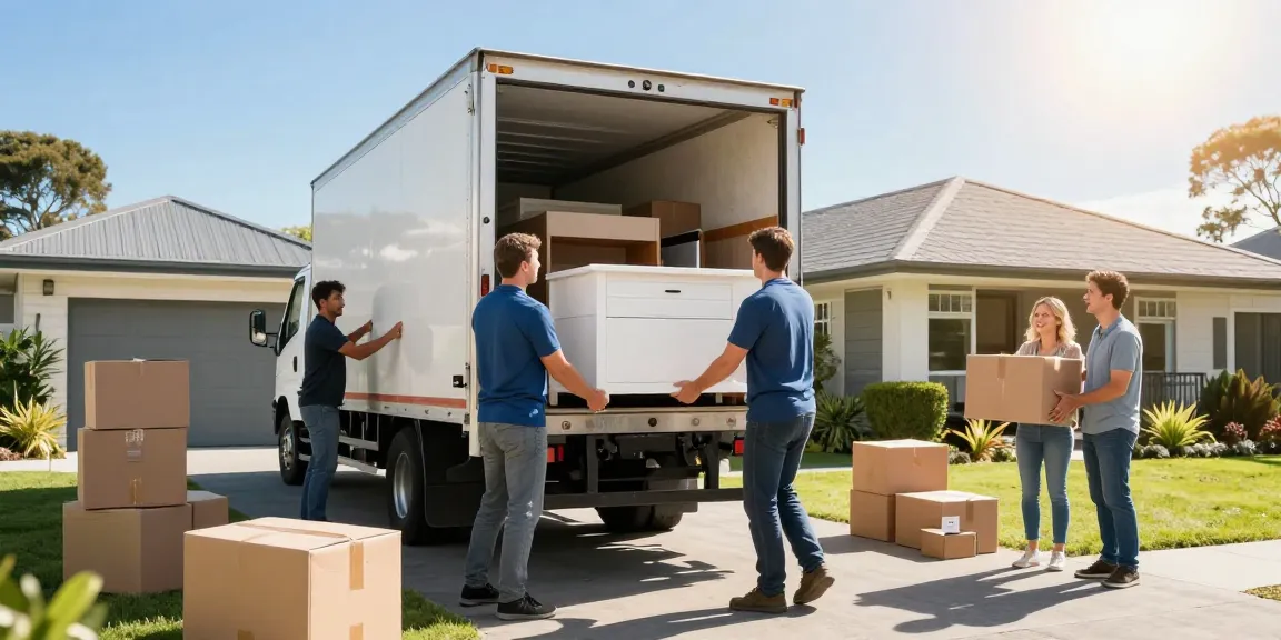 House moving Tauranga scene with professional movers loading furniture into a truck, showcasing efficiency and care.