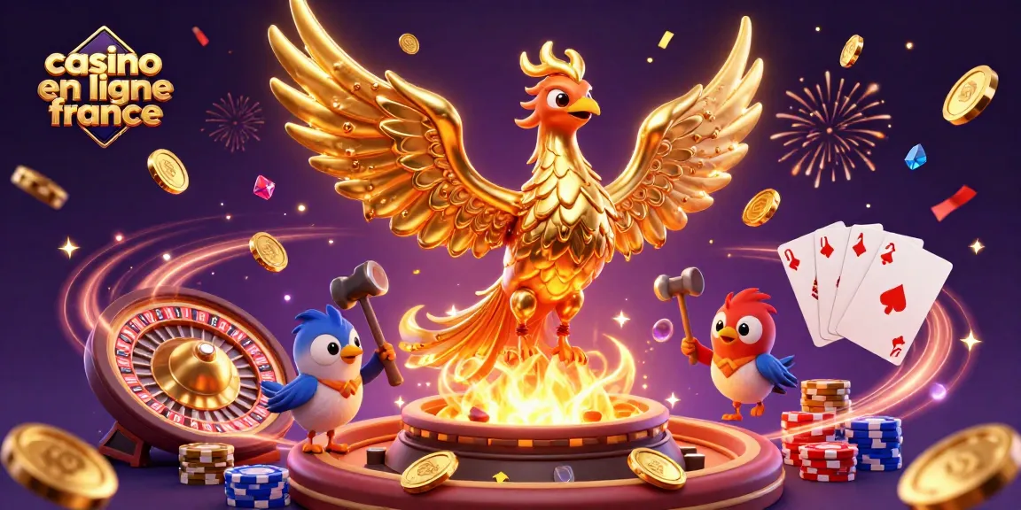 Vibrez avec l'excitation du casino en ligne France avec un phoenix doré, des gains et des jeux de hasard.