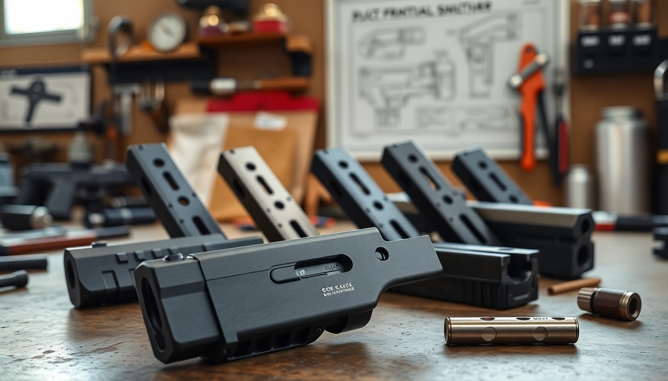 Explore Glock slides showcasing intricate designs and quality craftsmanship in this detailed display.