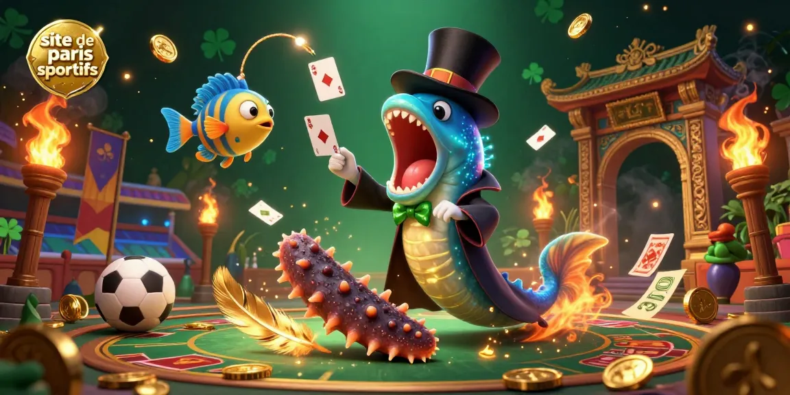 Illustration d'un site de paris sportifs captivant, mettant en scène un poisson profond et des éléments de paris dynamique.
