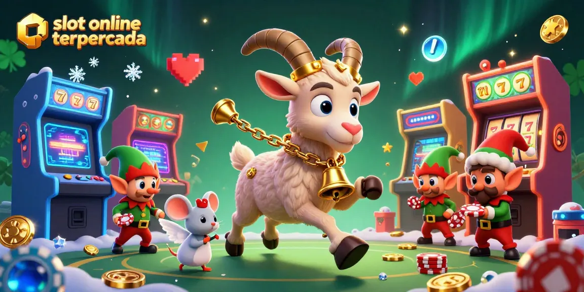 Engage with slot online terpercaya in this festive casino scene featuring a Krampus goat and cheeky elves.