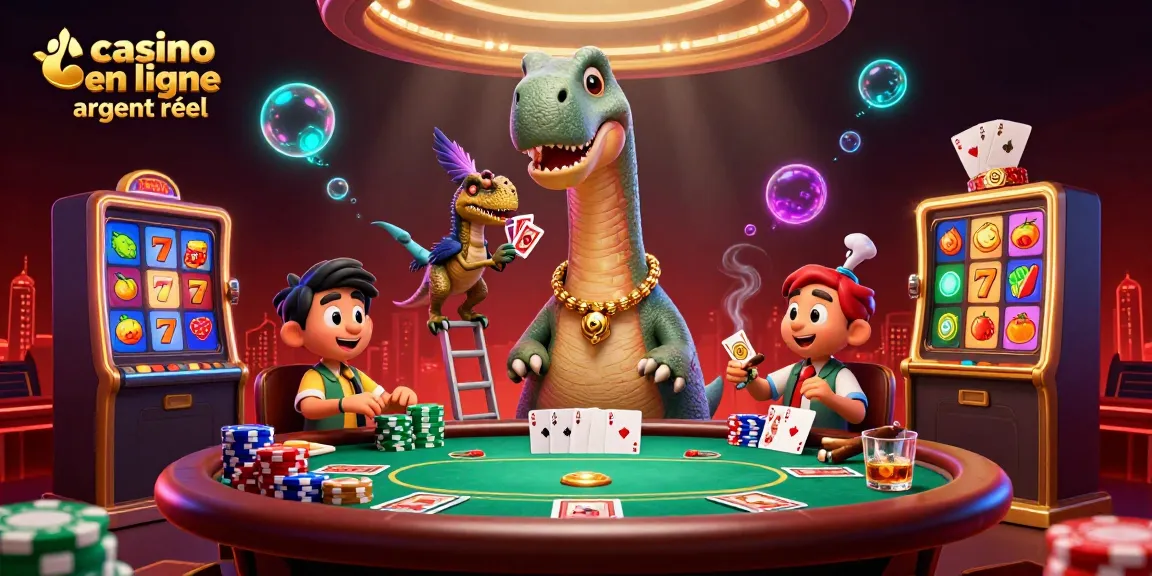 Profitez d'un jeu passionnant dans un casino en ligne argent réel avec un dinosaure amusant et des cartes de poker