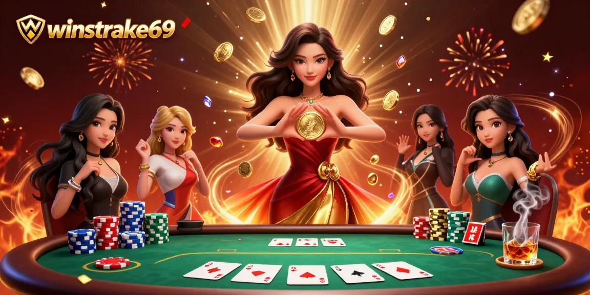 Engage with winstrike69 in this vibrant casino scene showcasing poker excitement and winning potential.