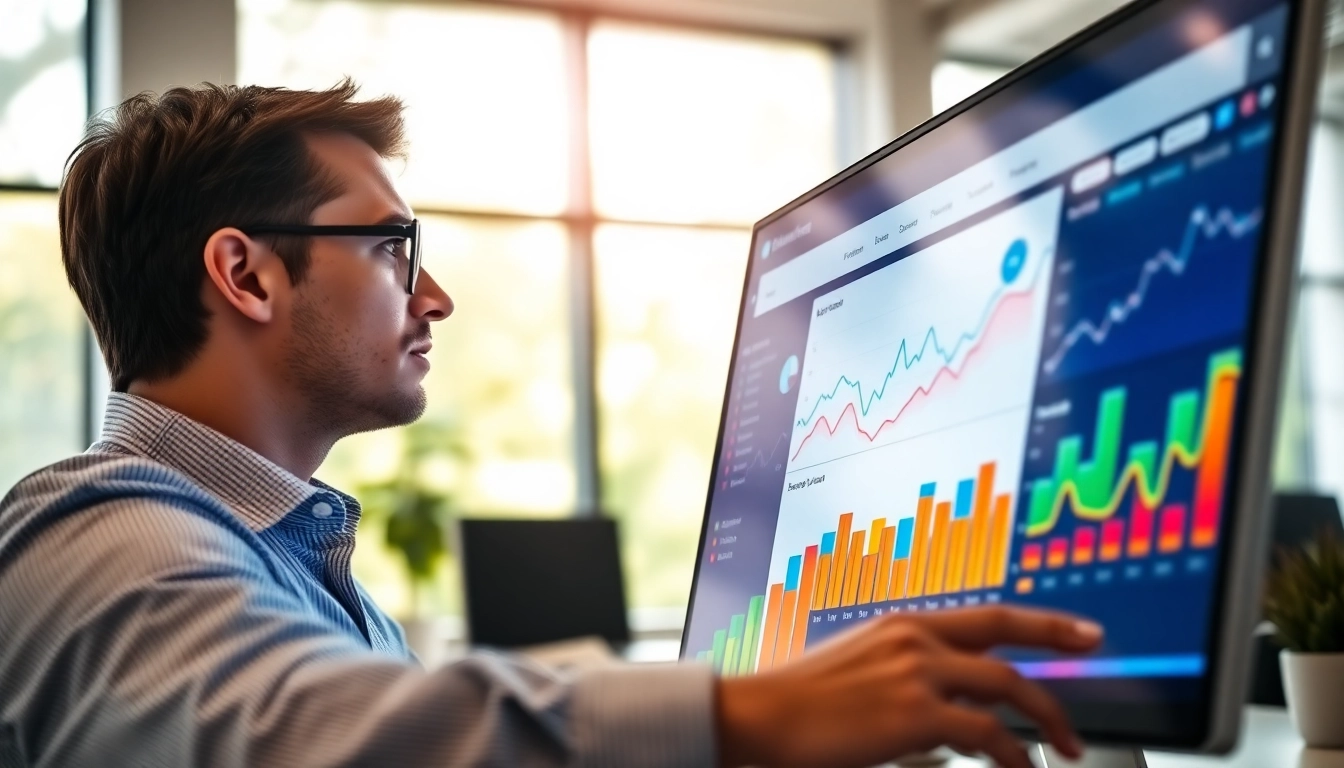 Monitor displaying impressive SEO performance metrics with charts and graphs.