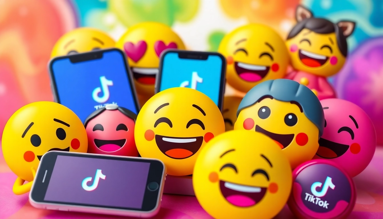 Explore creative TikTok emojis arranged in an engaging design with smartphone elements.
